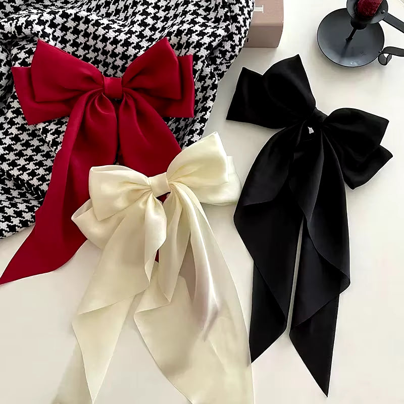 Elegant Solid Large Bow Ribbon Hair Clip for Women Girl Sweet Headbands Soft Satin Hairpin Hairgrip Fashion Hair Accessories