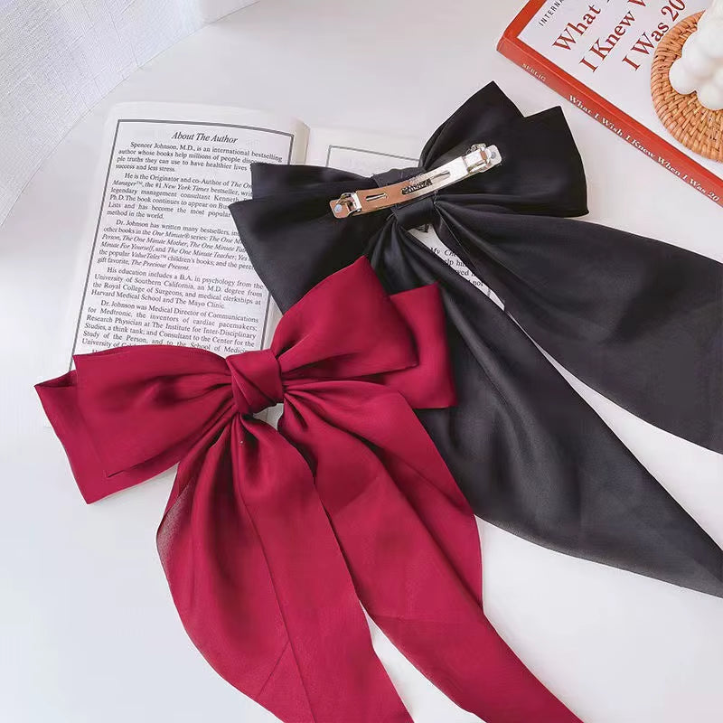 Elegant Solid Large Bow Ribbon Hair Clip for Women Girl Sweet Headbands Soft Satin Hairpin Hairgrip Fashion Hair Accessories