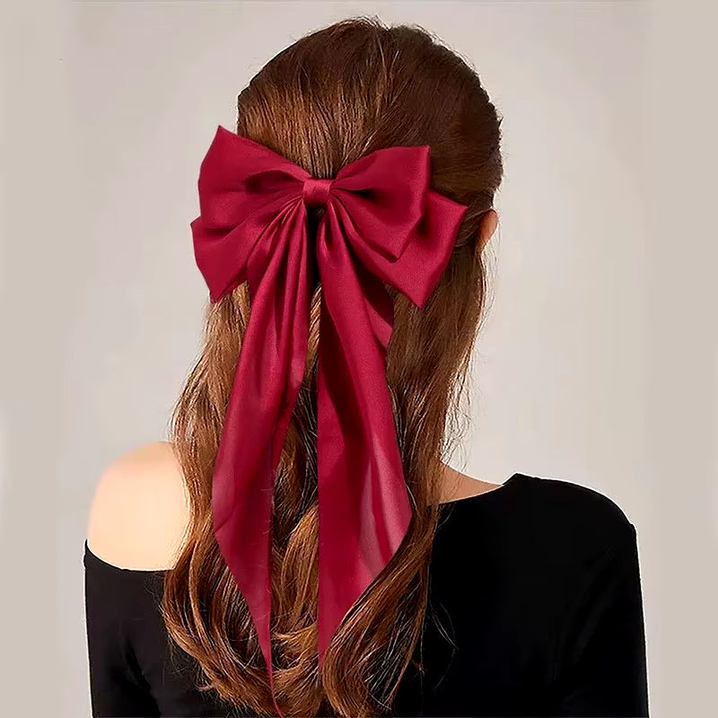 Elegant Solid Large Bow Ribbon Hair Clip for Women Girl Sweet Headbands Soft Satin Hairpin Hairgrip Fashion Hair Accessories