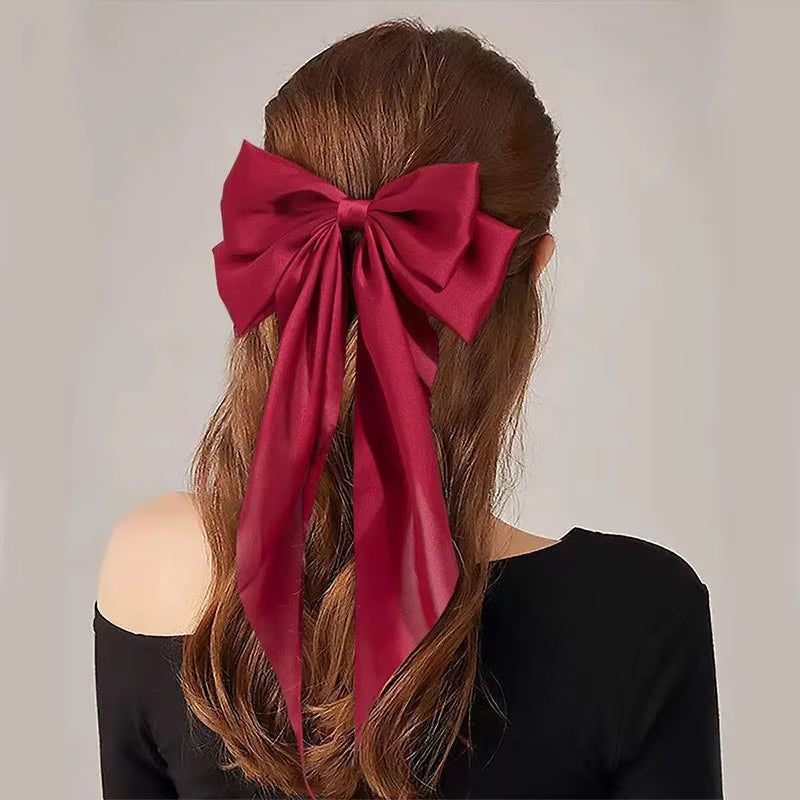 Elegant Solid Large Bow Ribbon Hair Clip for Women Girl Sweet Headbands Soft Satin Hairpin Hairgrip Fashion Hair Accessories