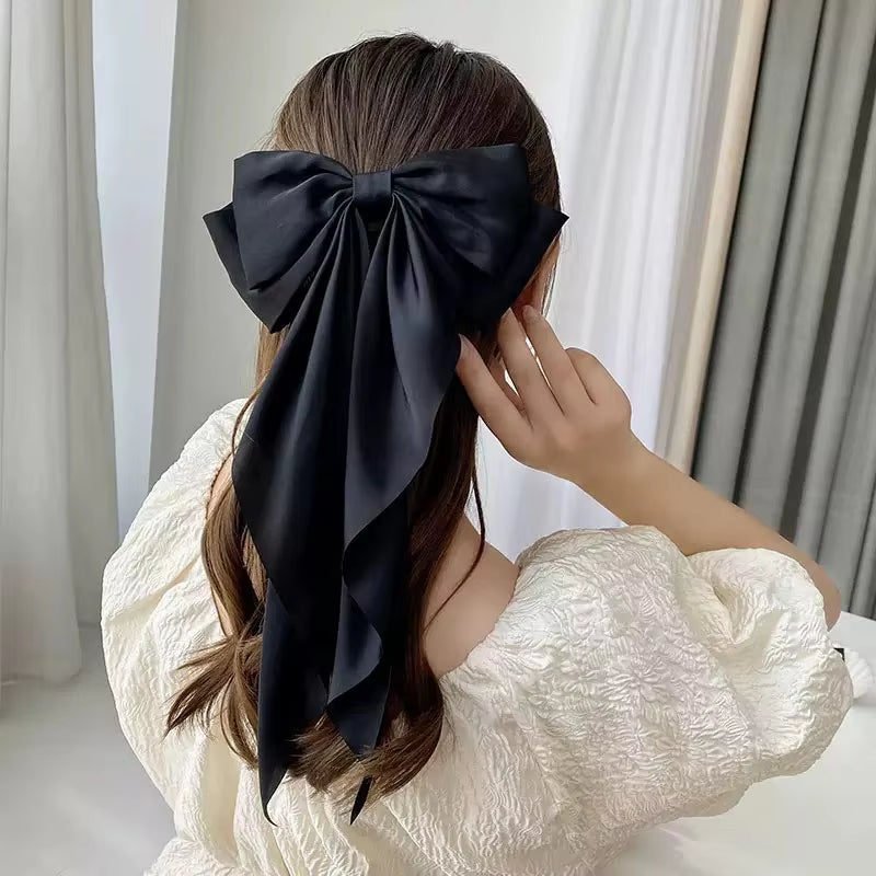 Elegant Solid Large Bow Ribbon Hair Clip for Women Girl Sweet Headbands Soft Satin Hairpin Hairgrip Fashion Hair Accessories